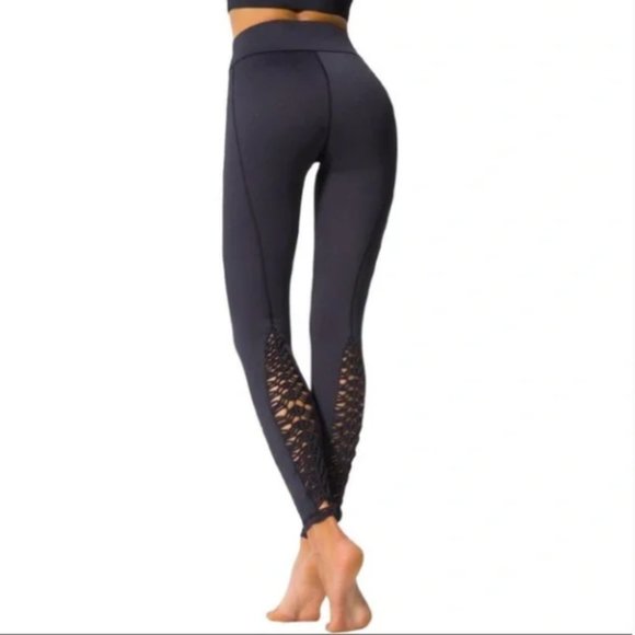 Carbon 38 Padang Sayang Macrame Crochet Black Leggings Pants Sz S - Picture 1 of 7